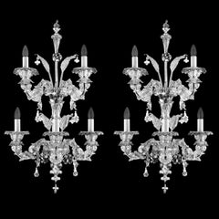 Artistic Murano Rezzonico Sconce 3+2 Arms Clear Glass Toffee by Multiforme