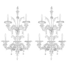 Sconce artistiche di Murano Rezzonico a 3+2 bracci in vetro trasparente Toffee di Multiforme