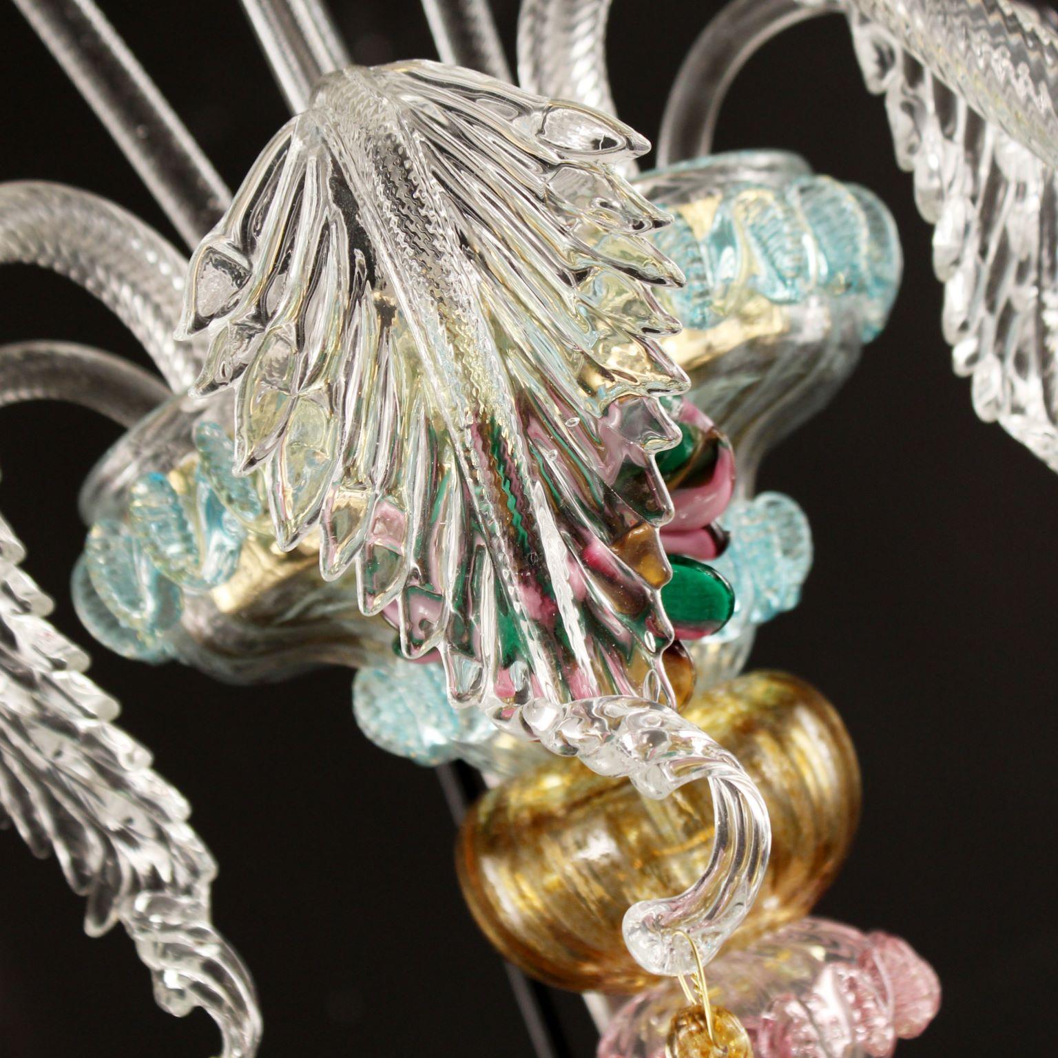 Artistic Murano Sconce 2 Arms Clear Glass, Multicolor Details by Multiforme In New Condition For Sale In Trebaseleghe, IT