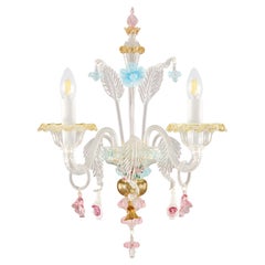 Artistic Murano Sconce 2 Arms Clear Glass, Multicolor Details by Multiforme