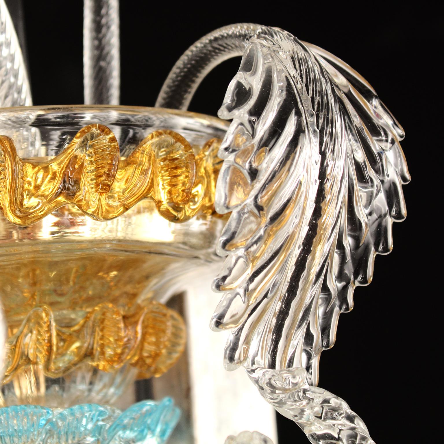 Italiano Sconce artistiche di Murano a 3+2 bracci in vetro trasparente e multicolore Toffee di Multiforme in vendita