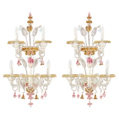Sconce artistiche di Murano a 3+2 bracci in vetro trasparente e multicolore Toffee di Multiforme