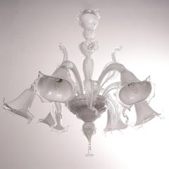 Artistic Murano White glass chandelier 6 lights, Vintage Made in Italy, in stock