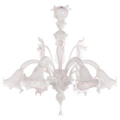 Artistic Murano Weißes Glas Kronleuchter 6 Lichter, Vintage Made in Italy, auf Lager