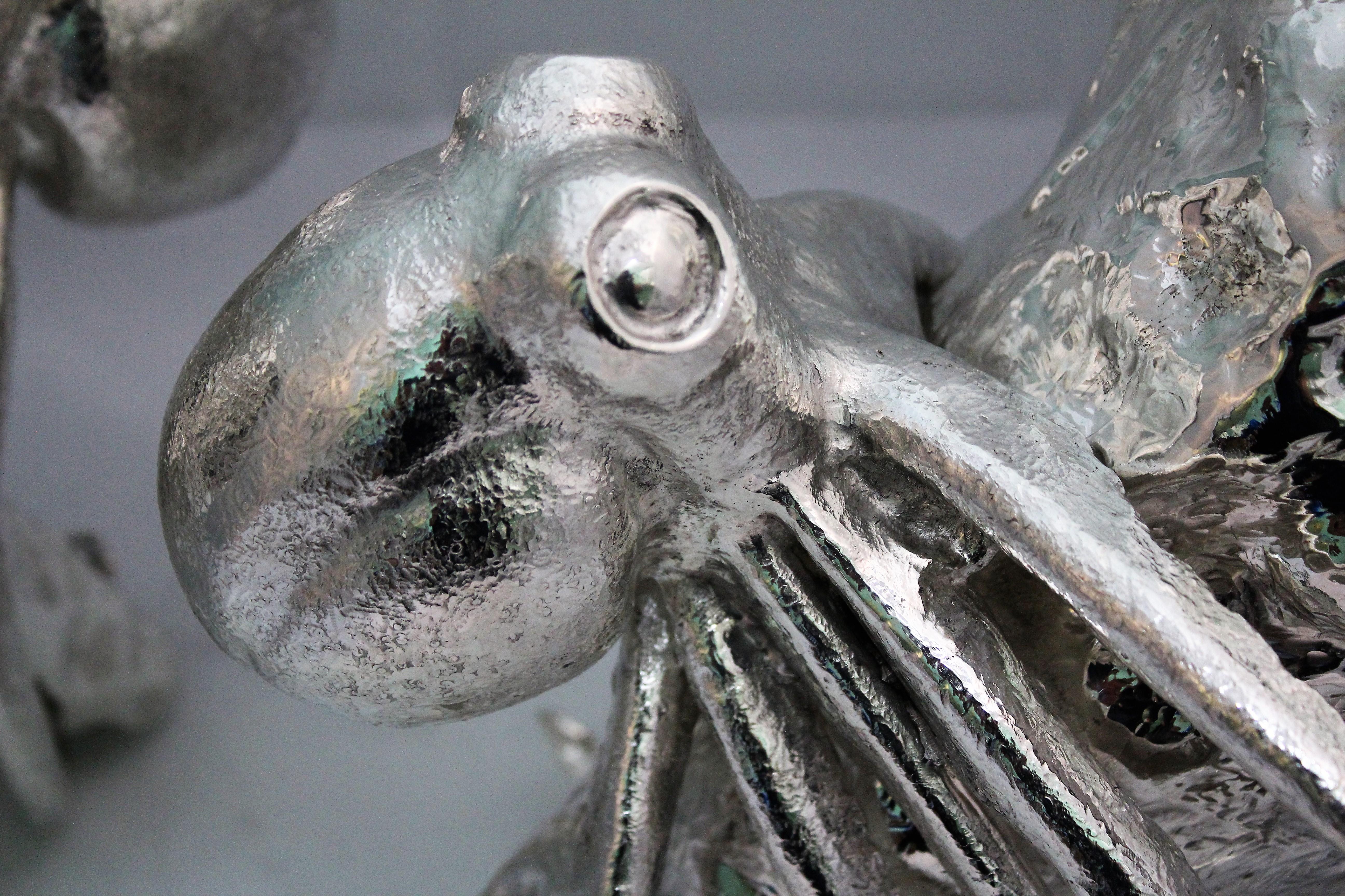 Artistic Pair of Silver Wine Coolers with Octopus Sculptures Italy, 1930s For Sale 2