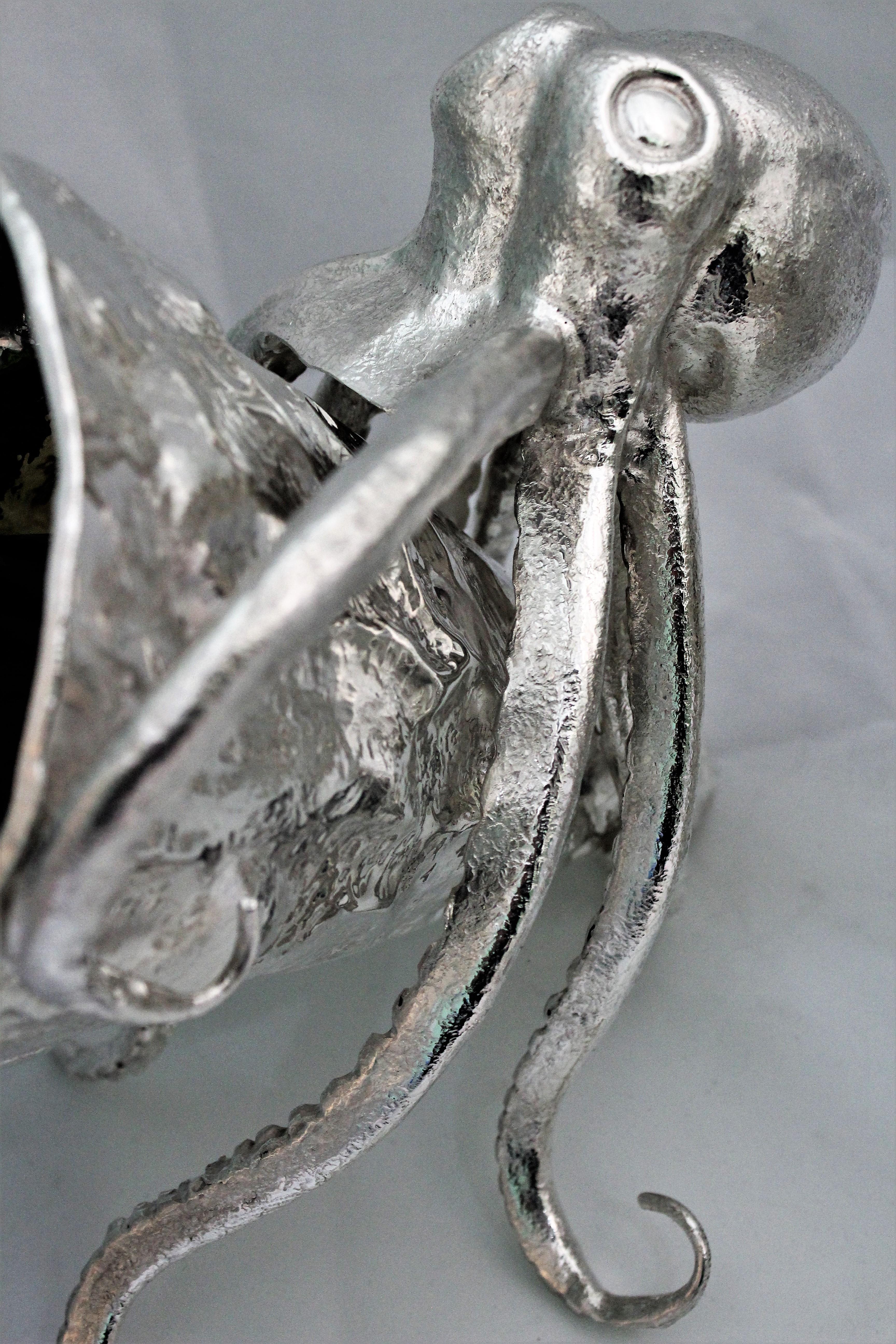 Artistic Pair of Silver Wine Coolers with Octopus Sculptures Italy, 1930s For Sale 3