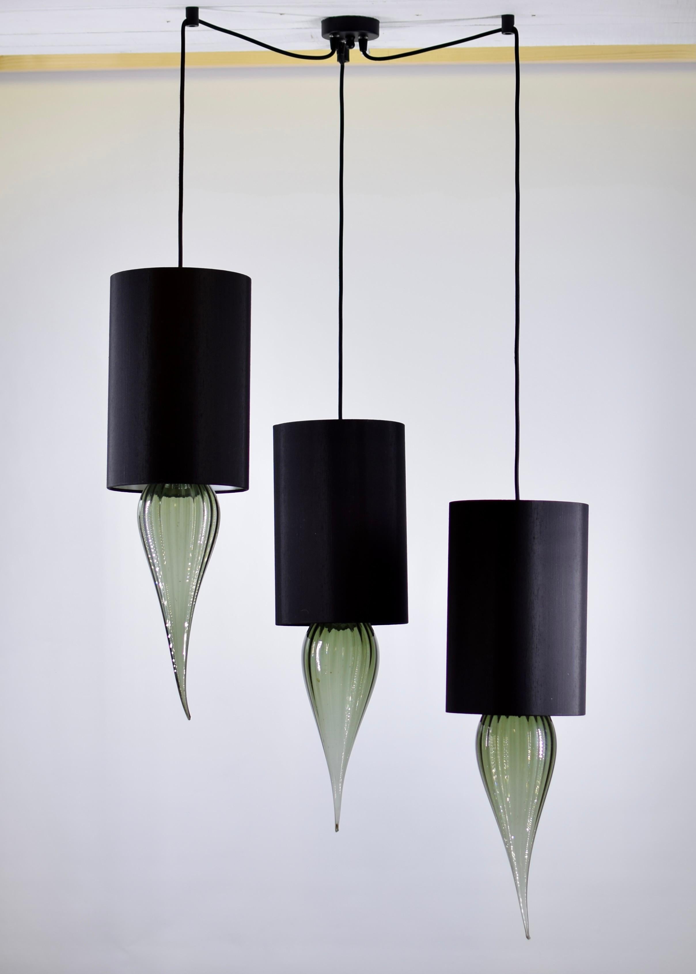 Contemporary Artistic Pendant 3, Murano Glass, Virgola by Eros Raffael For Sale
