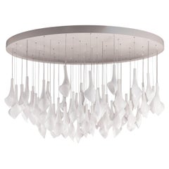 Artistic pendant chandelier 71 lights in White Murano glass drops by Multiforme