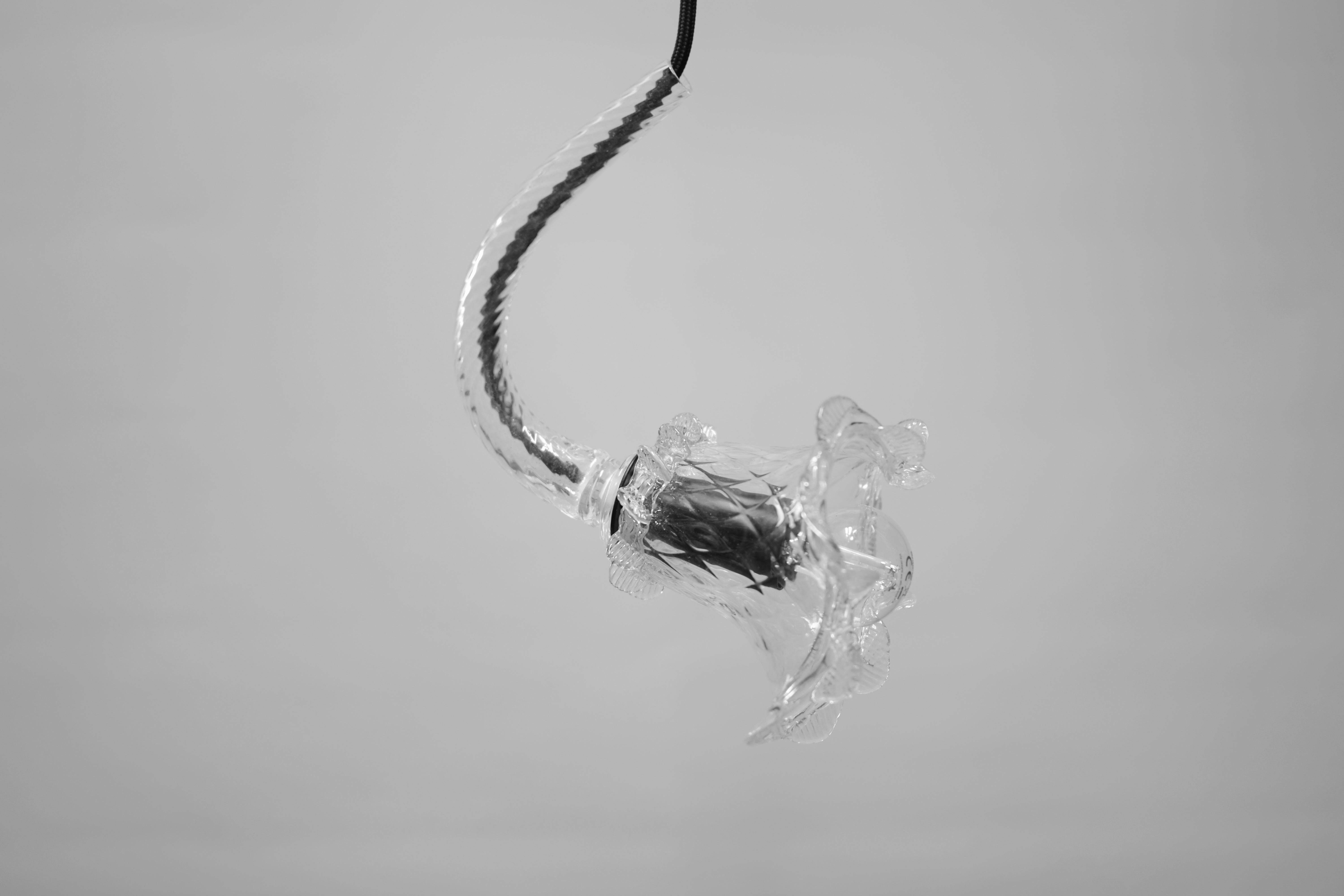 Italian Artistic Pendent 1 Clear, Murano Glass, Inspiration by Eros Raffael For Sale
