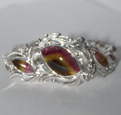 Artistic Polychrome Tourmaline silver bracelet, exclusive artistan jewelry