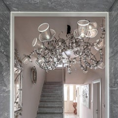 Artistic Rezzonico Chandelier 18 arms grey and white Murano glass by Multiforme