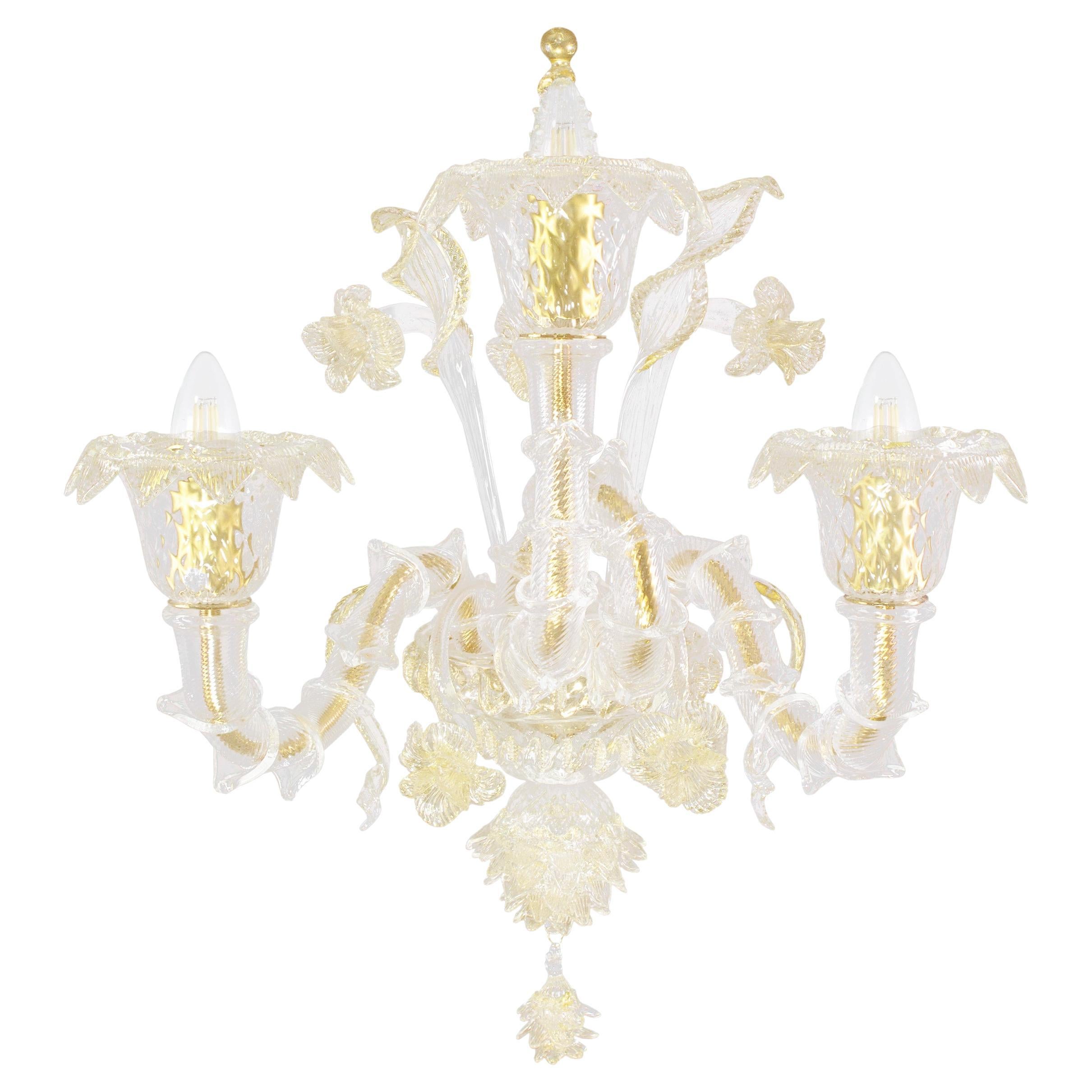 Artistic Rezzonico Sconce 3 Arms Crystal-Gold Glass by Multiforme