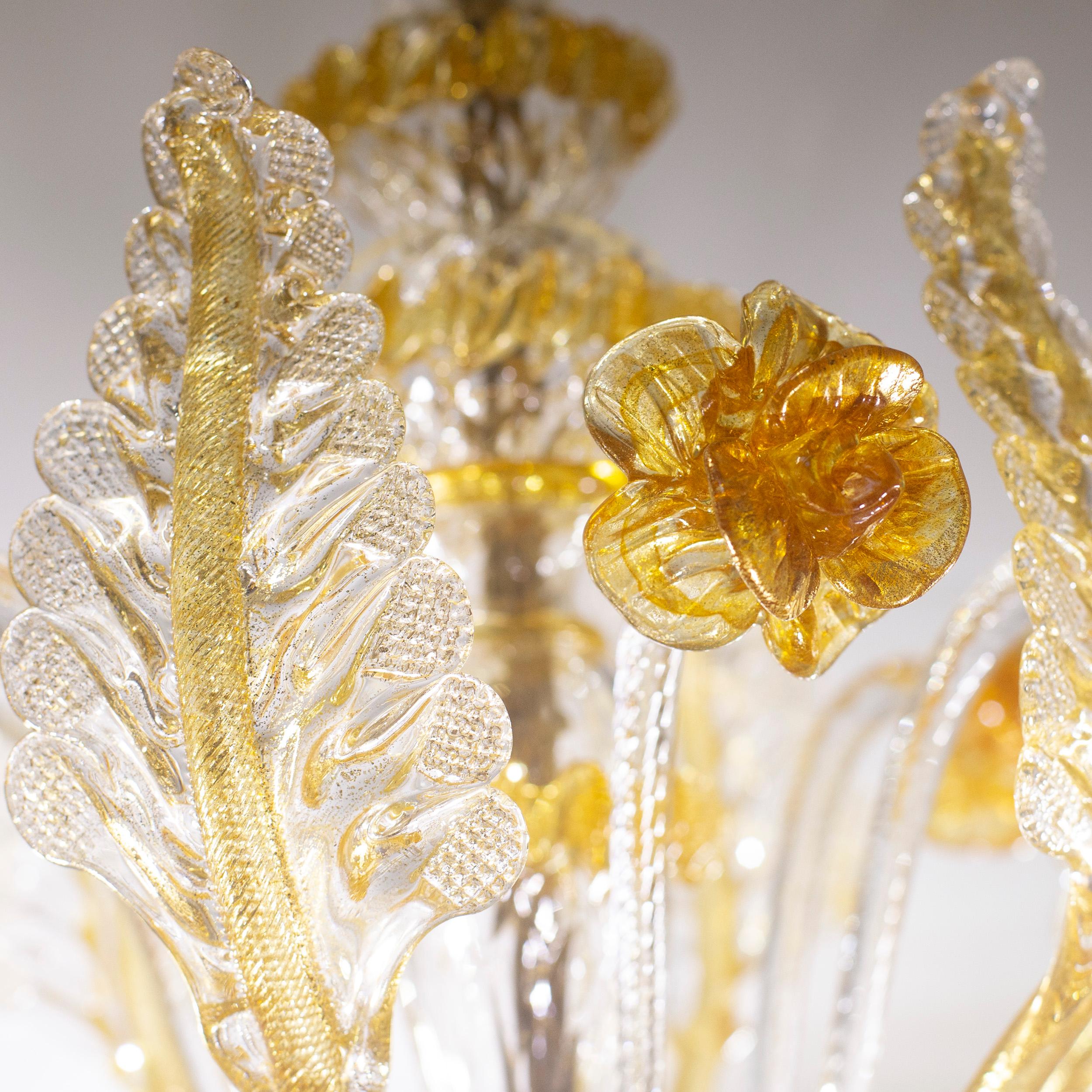 Lustre artistique raffiné à 6 bras en verre de Murano transparent et ambré par Multiforme Neuf - En vente à Trebaseleghe, IT