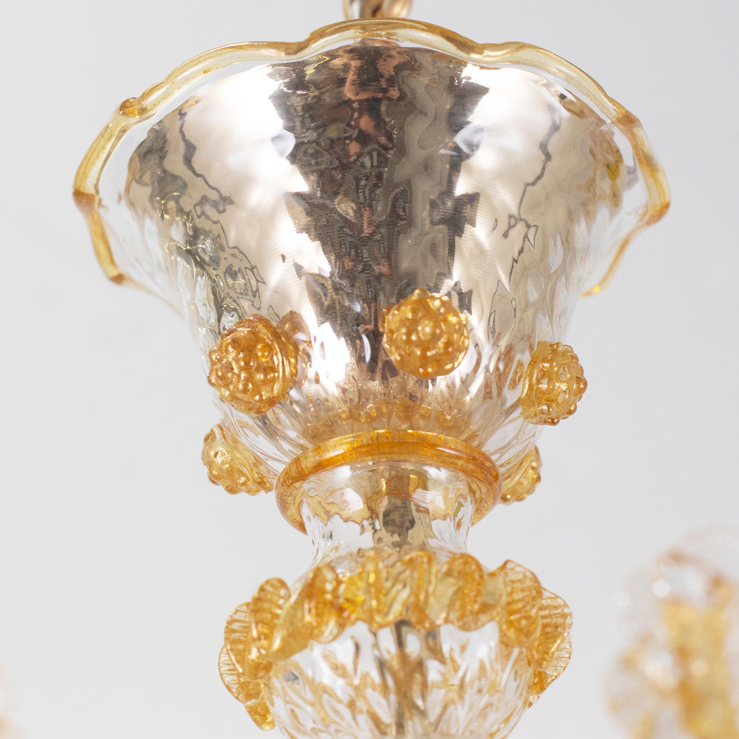 Verre brun Lustre artistique raffiné à 6 bras en verre de Murano transparent et ambré par Multiforme en vente