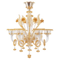 Artistic Rich Chandelier, 6 Arms Clear and Amber Murano Glass by Multiforme