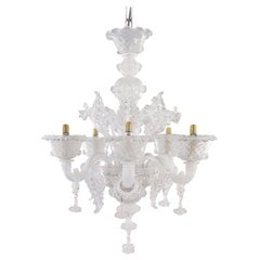Artistic Rich Chandelier 5 Arms white-clear Murano Glass by Multiforme in stock