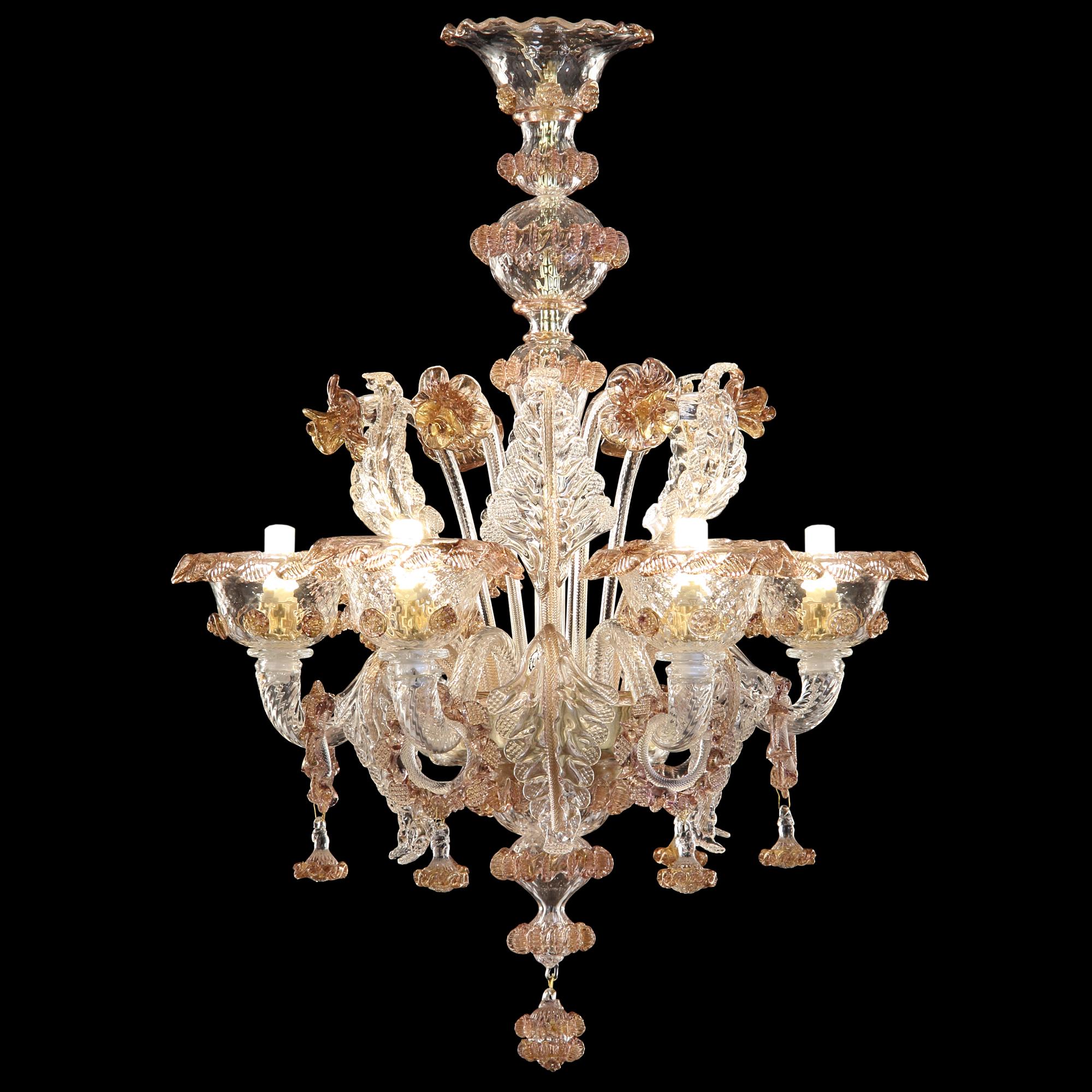 Artistic Rich Chandelier, 6 Arms Clear Murano Glass, Color Details by Multiforme In New Condition For Sale In Trebaseleghe, IT