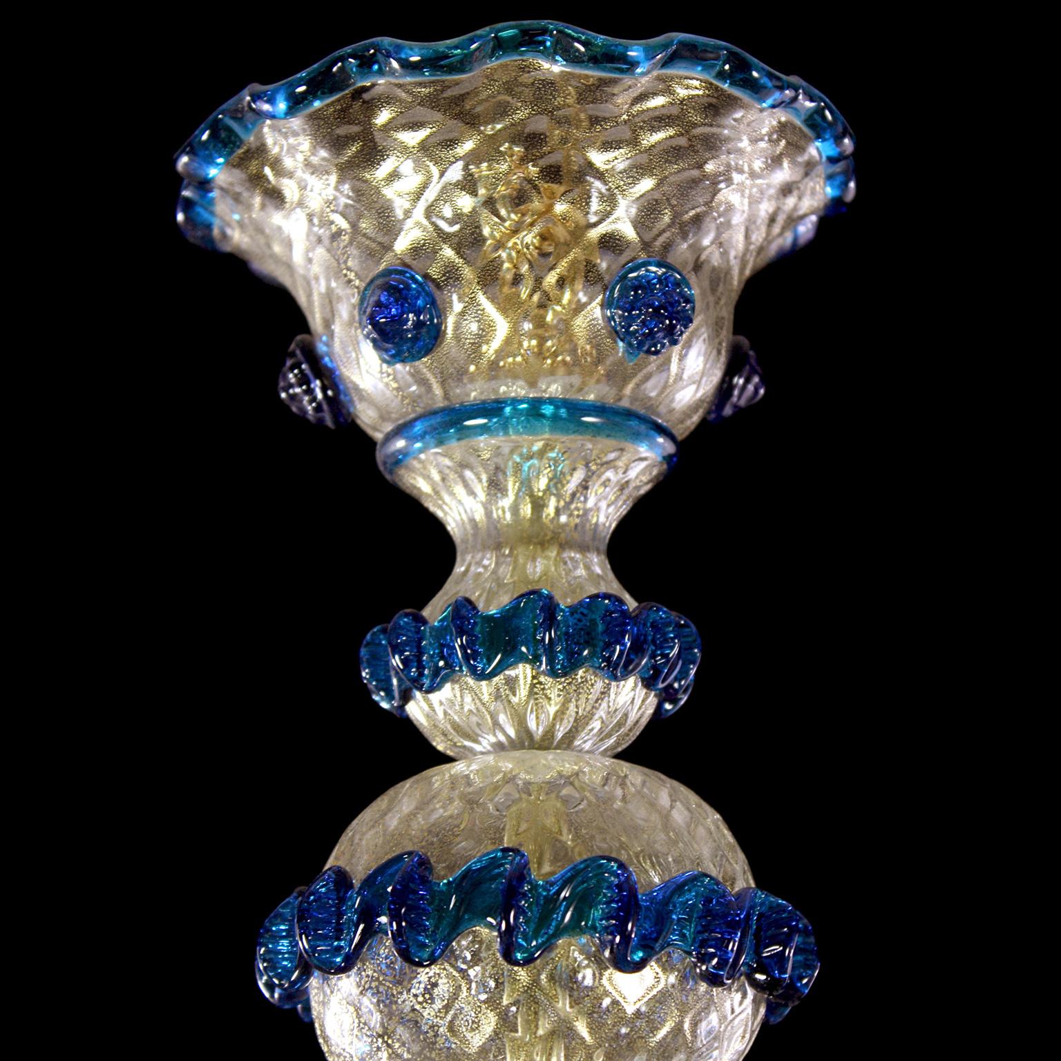 Lustre d'une somptueuse qualité artistique, 6 bras en verre de Murano or et détails bleus par Multiforme Neuf - En vente à Trebaseleghe, IT