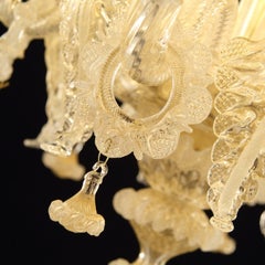Artistic Rich Chandelier, 6 Arms Gold Murano Glass silk details by Multiforme