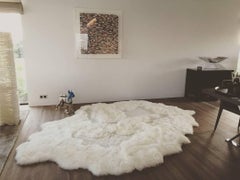 Luxury Natural Shape Hand-Dyed White Sheepskin Artistic Rug by Carine Boxy