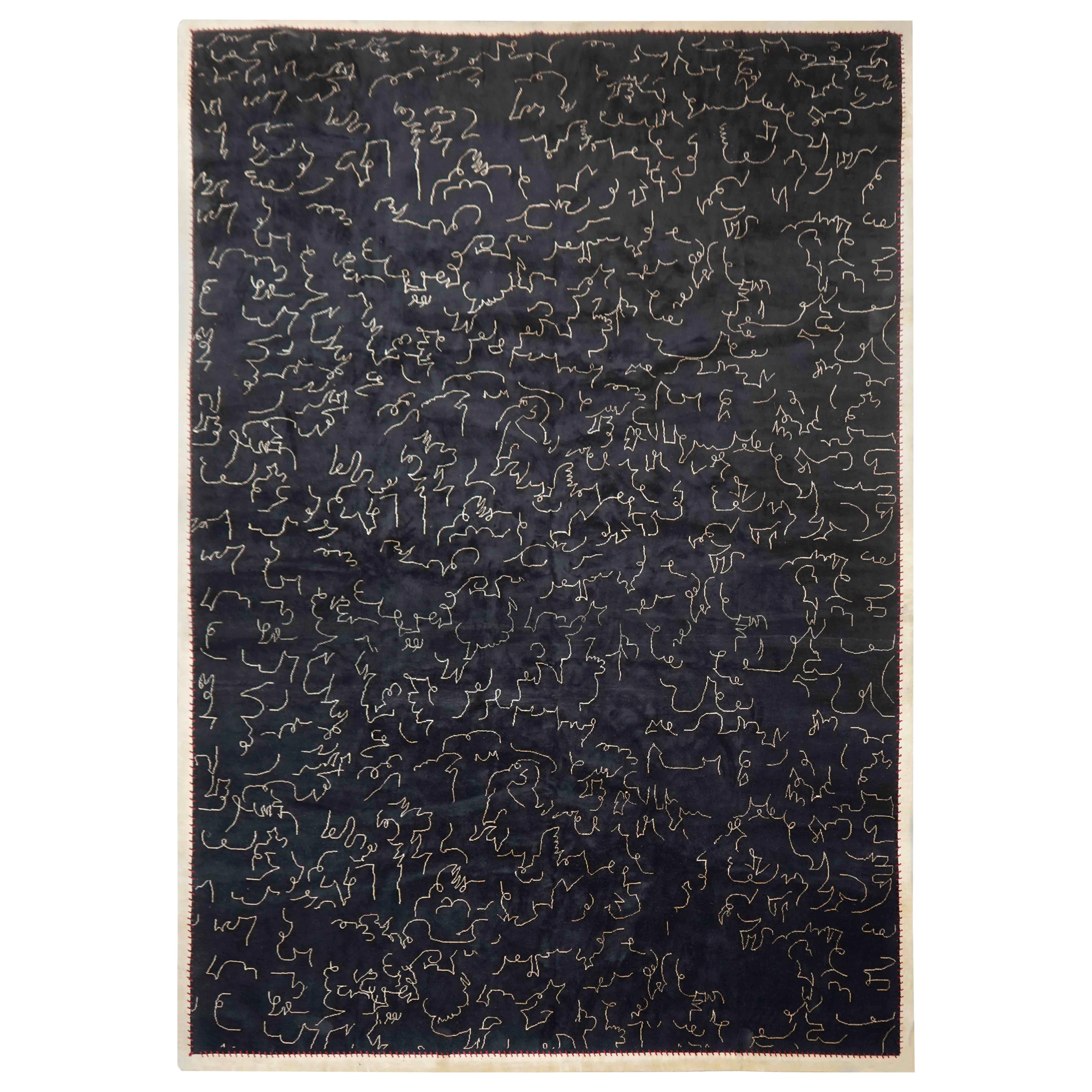 Artistic Rug by DM - "Surréalisme" - Französischer Wollteppich - Handgeknüpft, Schwarz im Angebot