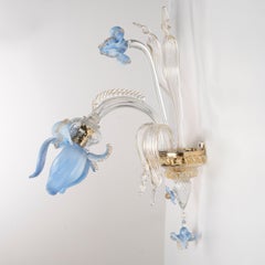 Artistic Sconce 1 Arm Aquamarine & Gold Murano Glass Iris Garden by Multiforme