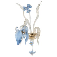 Artistic Sconce 1 Arm Aquamarine & Gold Murano Glass Iris Garden by Multiforme