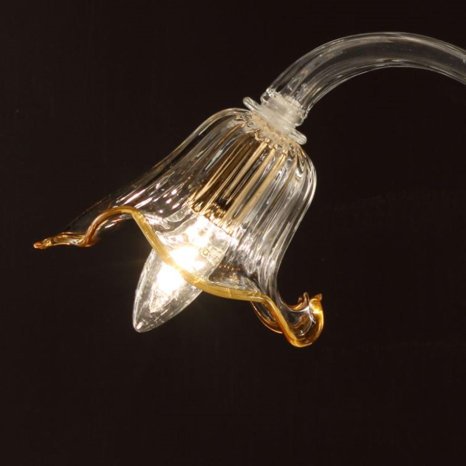 Other Artistic Sconce 1 Arm, Clear Murano Glass Amber Colour Details by Multiforme For Sale