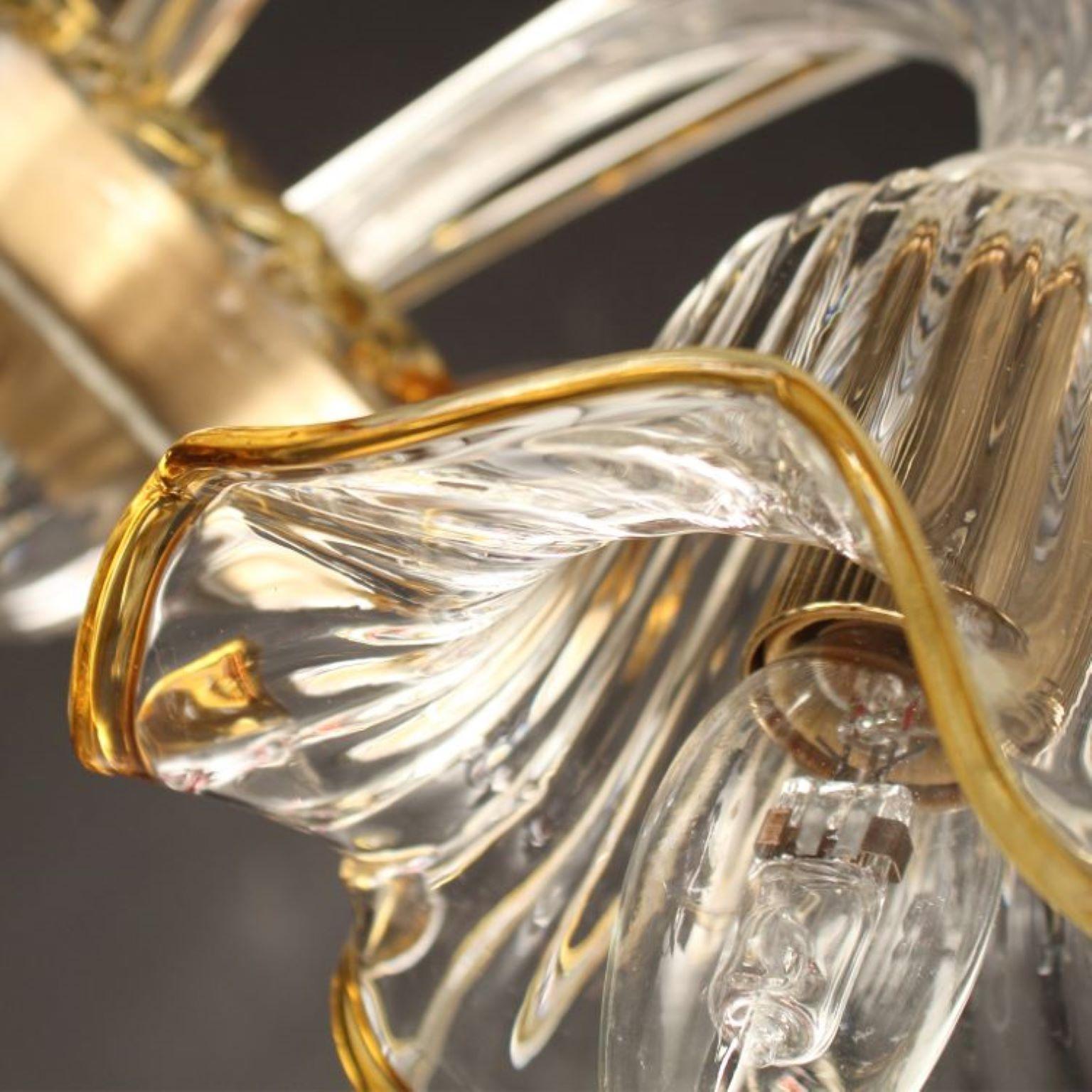 Artistic Sconce 1 Arm, Clear Murano Glass Amber Colour Details by Multiforme In New Condition For Sale In Trebaseleghe, IT