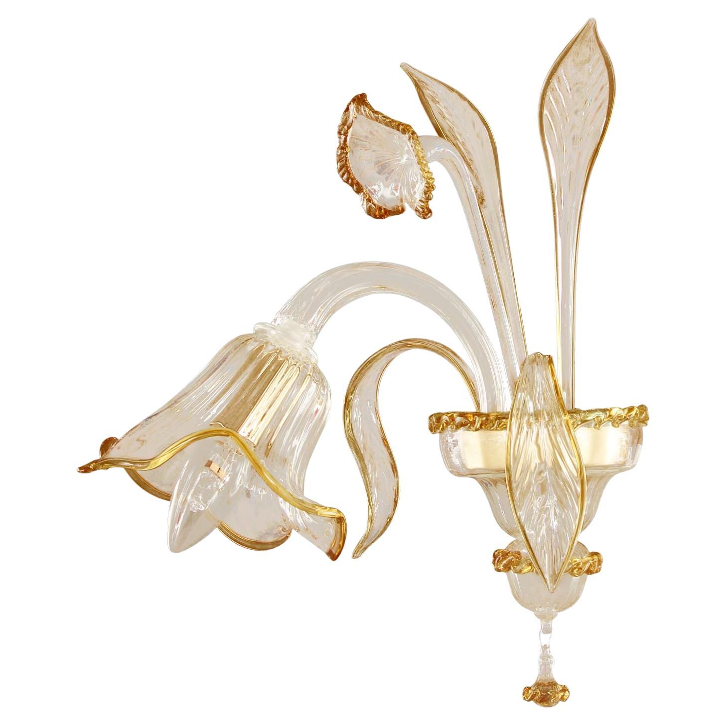 Artistic Sconce 1 Arm, Clear Murano Glass Amber Colour Details by Multiforme For Sale