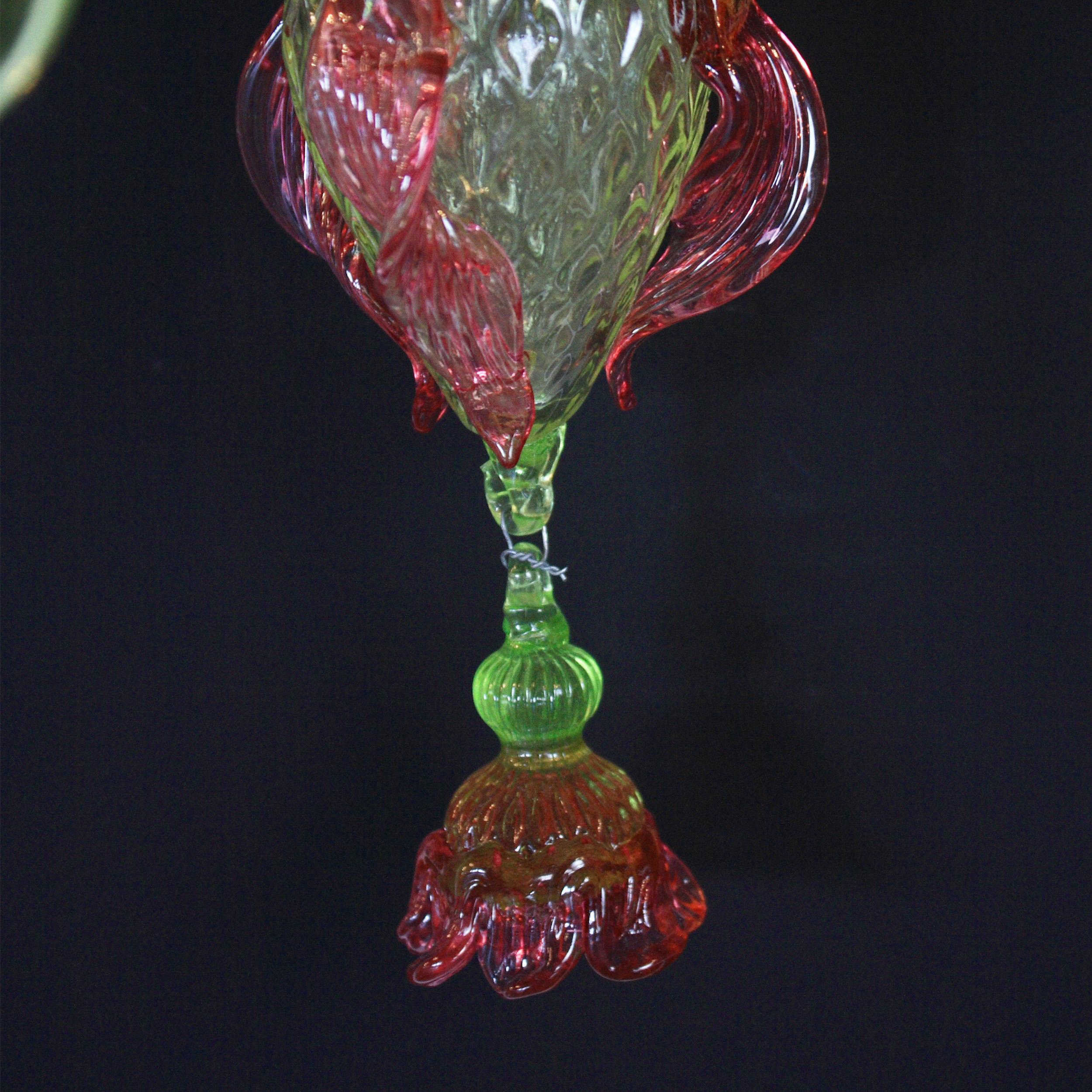 Italian Artistic Sconce 1 Arm Green Murano Glass Pink Details by Multiforme in Stock For Sale