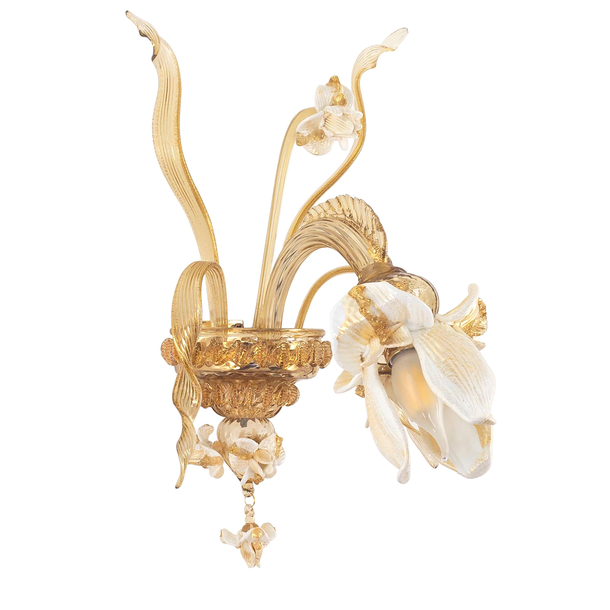 Lámpara artística de 1 brazo de cristal de Murano paja-oro-blanco Iris Garden by Multiforme