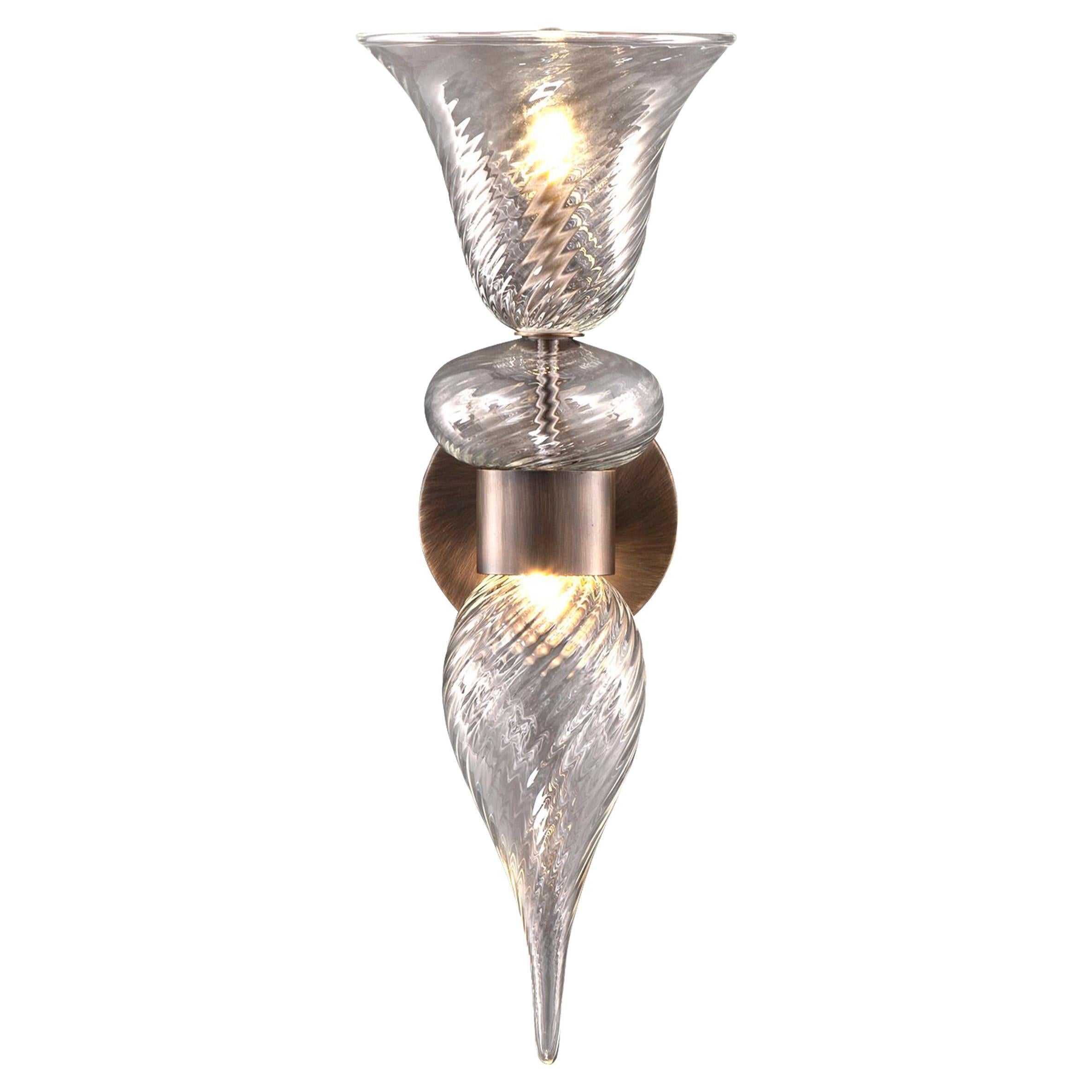 Artistic Sconce 1 Light Crystal Ribbed Murano Glass Heritage by Multiforme For Sale