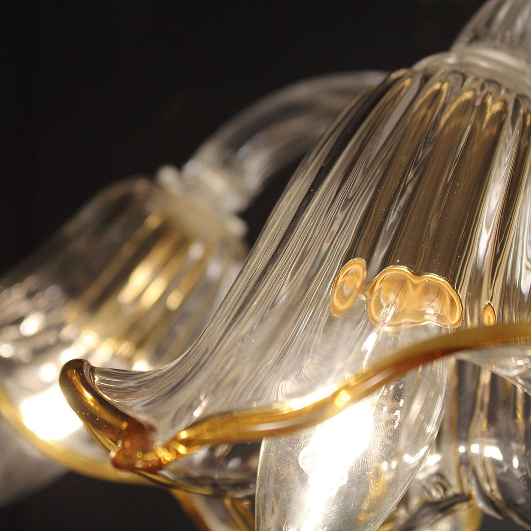 Italian Artistic Sconce 2 Arms, Clear Murano Glass Amber Colour Details by Multiforme For Sale