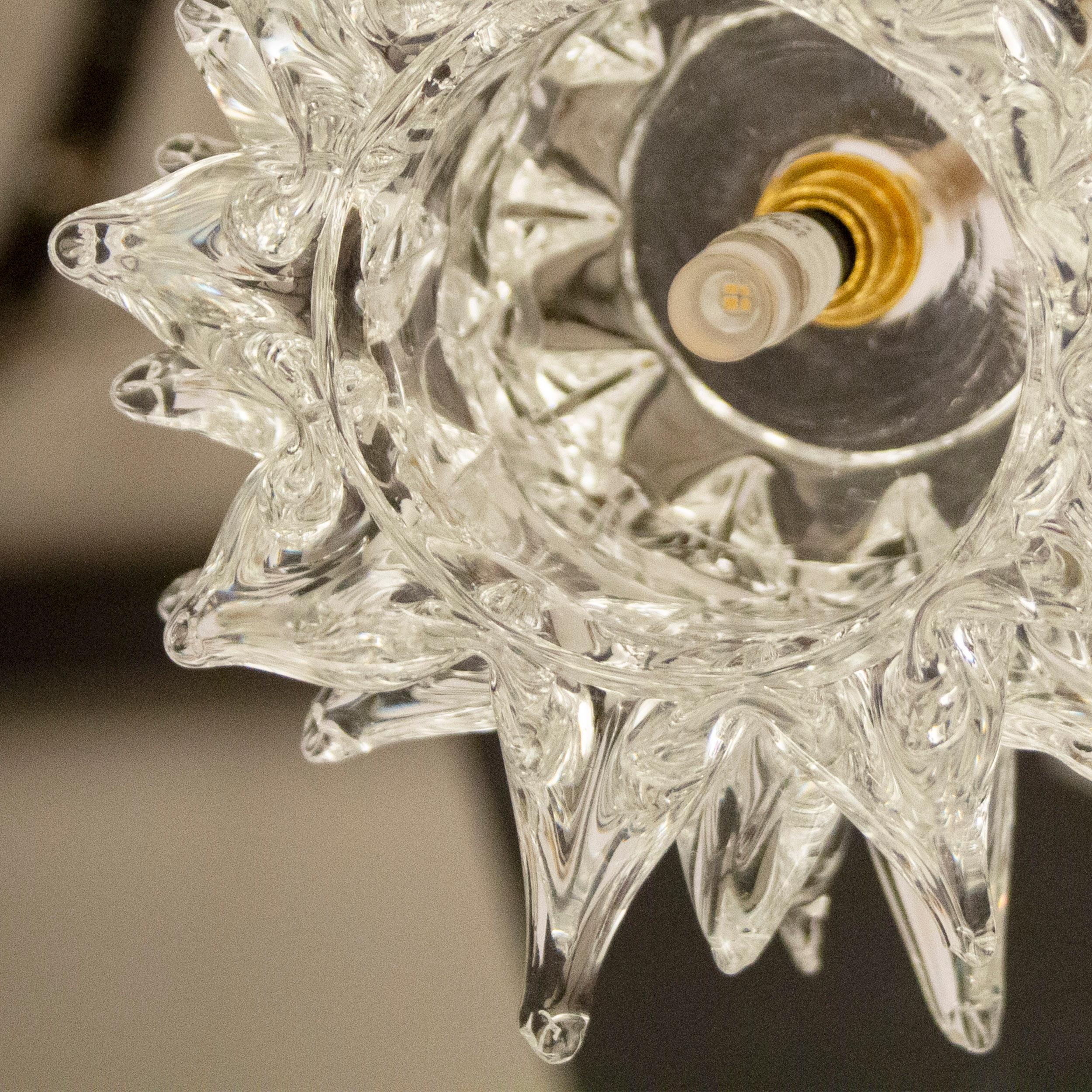 XXIe siècle et contemporain Suspension artistique 1 lampe, verre de Murano transparent, luminaire doré par Multiforme en vente