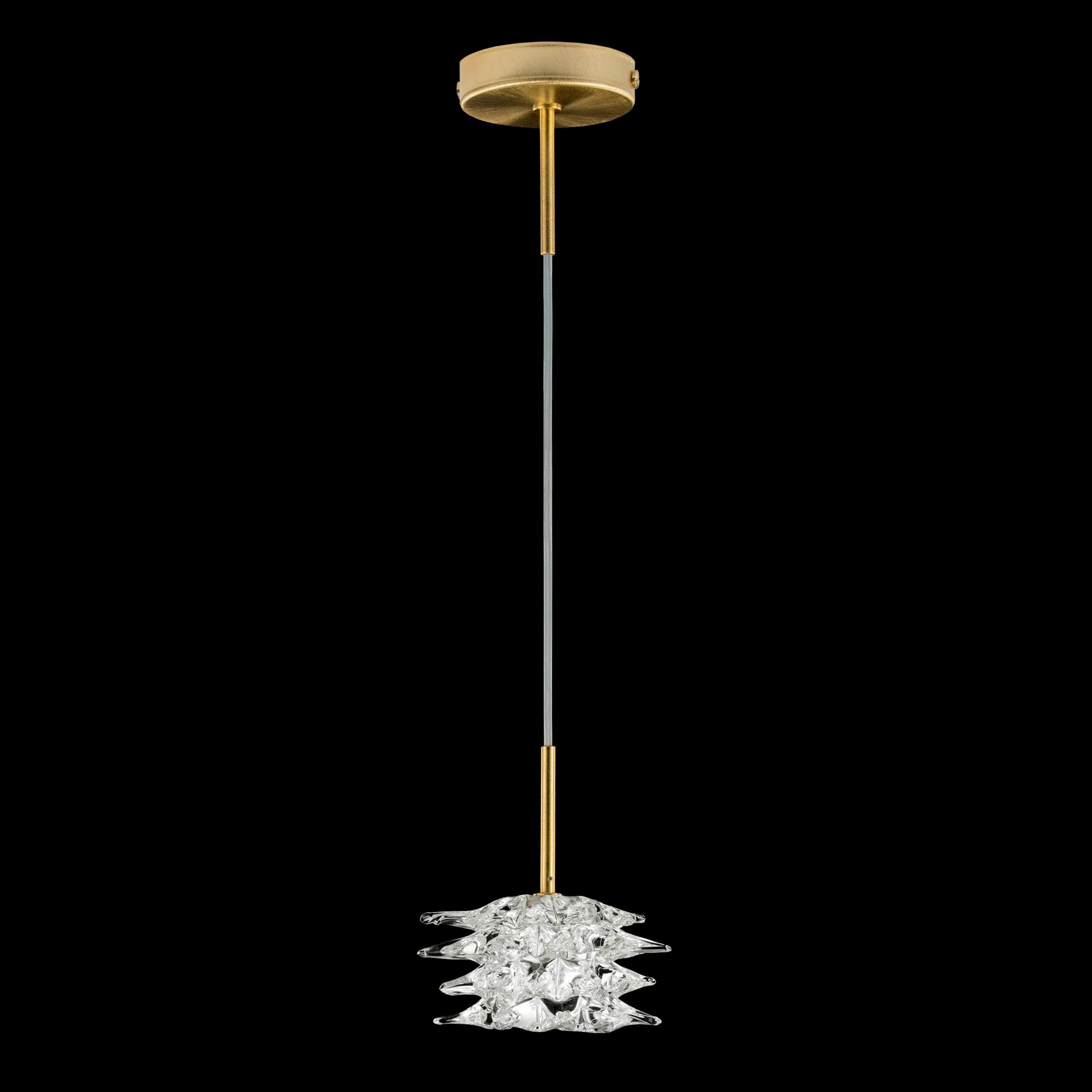 Vetro soffiato Sospensione artistica a 1 luce, vetro di Murano trasparente, apparecchio dorato di Multiforme in vendita