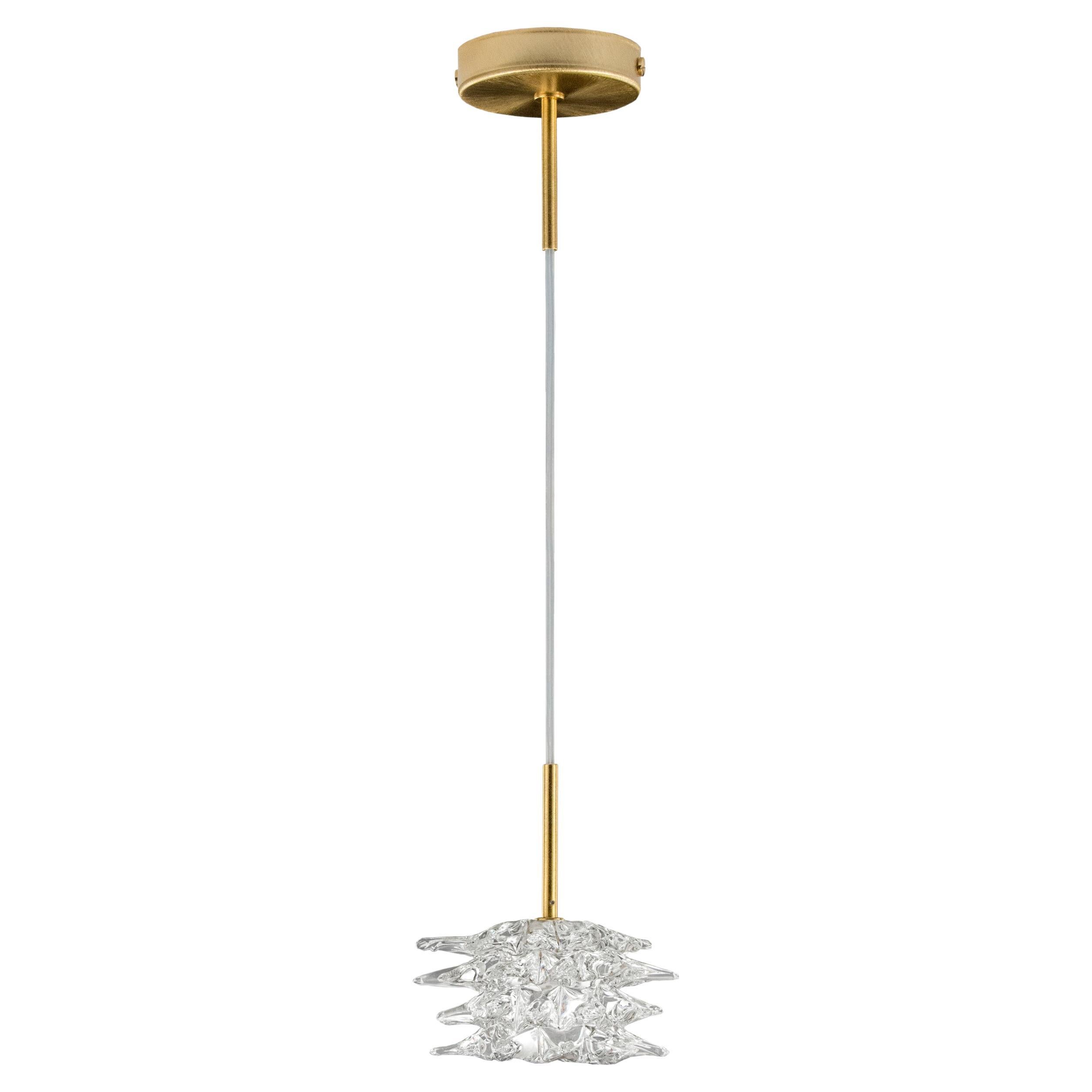Suspension artistique 1 lampe, verre de Murano transparent, luminaire doré par Multiforme