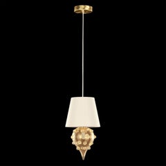 Artistic Suspension 1 Light, Golden Leaf Glass, Ivory Lampshade by Multiforme