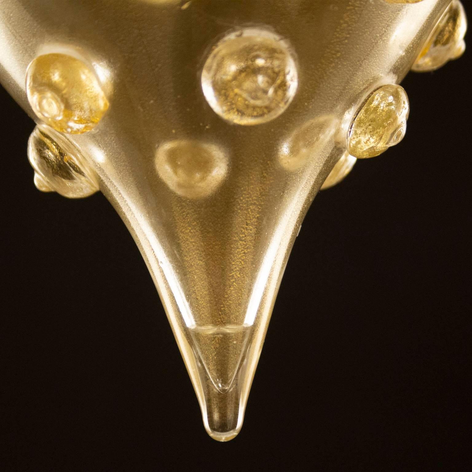 Suspension artistique 1 lampe, verre doré à feuilles dorées, abat-jour ivoire par Multiforme Neuf - En vente à Trebaseleghe, IT