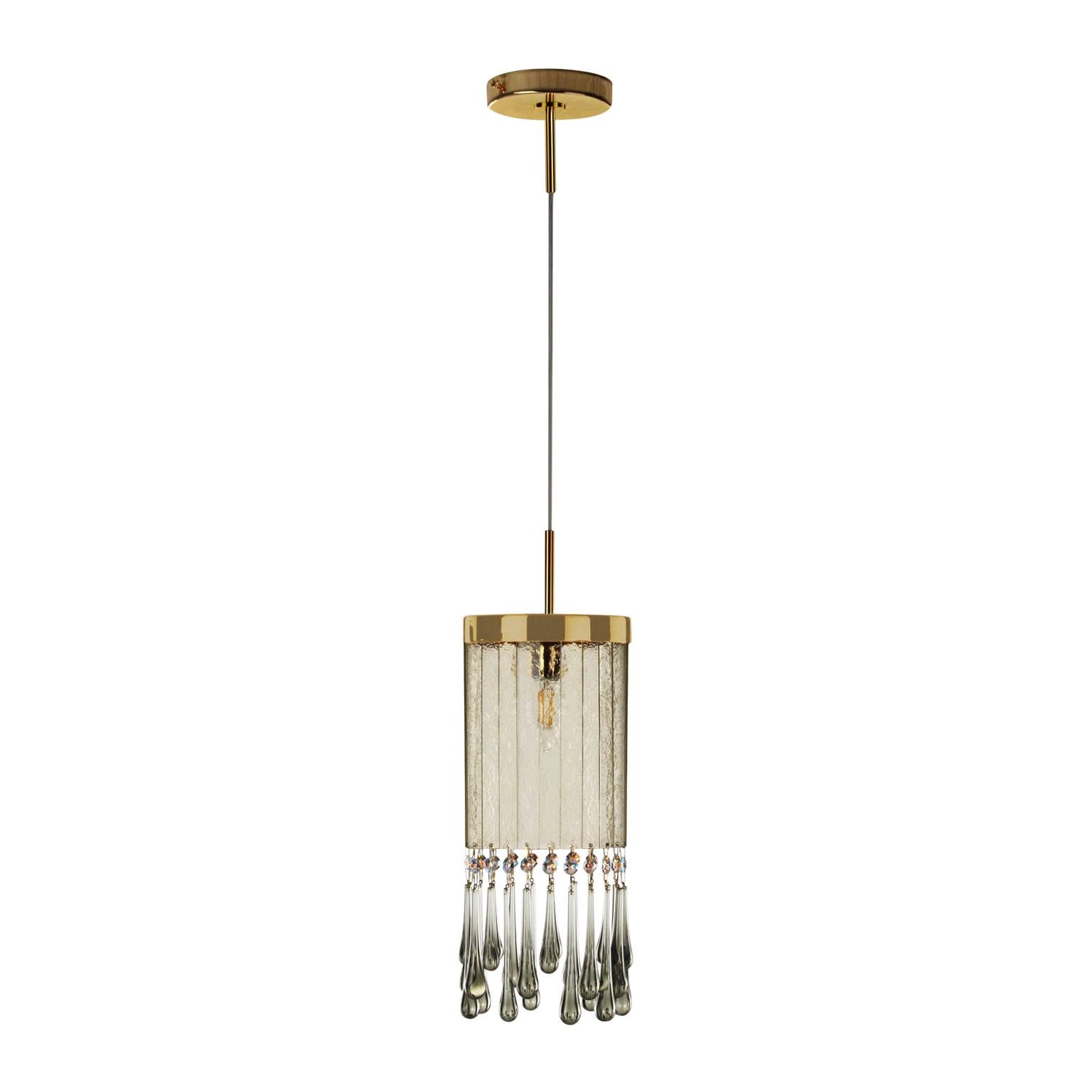 Artistic suspension 1 light Grey Murano Glass and faceted elements by Multiforme