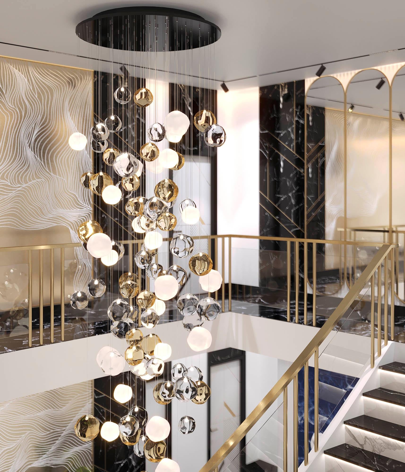 Vetro soffiato Sospensione artistica a 1 luce, sfera in vetro di Murano oro Desafinado by Multiforme in vendita