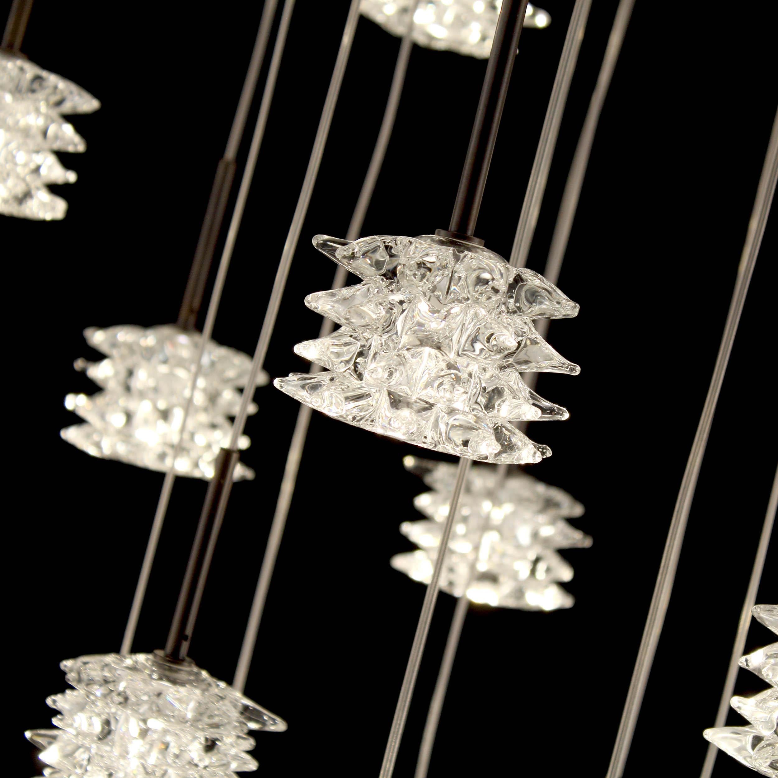 Other Artistic Suspension 24 Lights, Clear Murano Glass Rostri by Multiforme in Stock For Sale