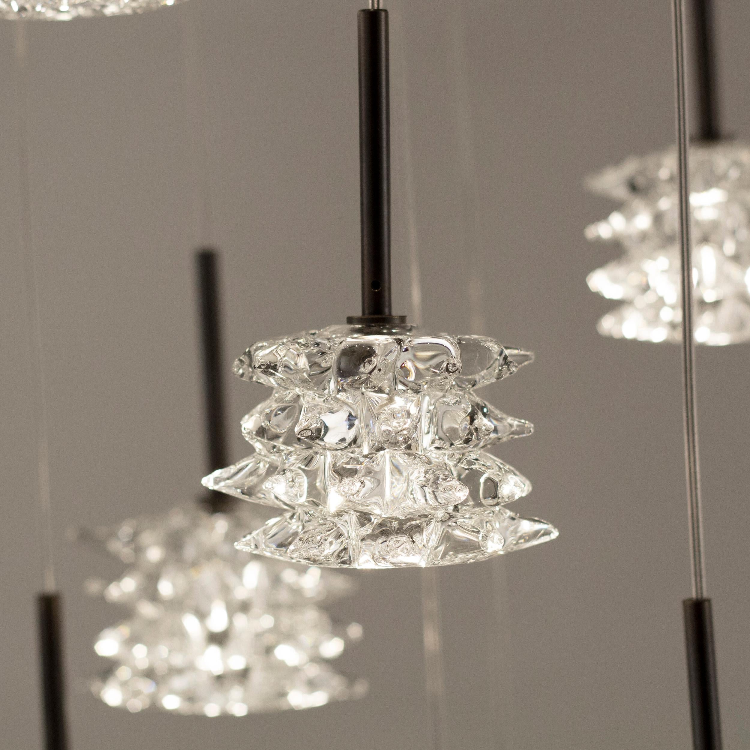 Artistic Suspension 24 Lights, Clear Murano Glass Rostri by Multiforme in Stock For Sale 1