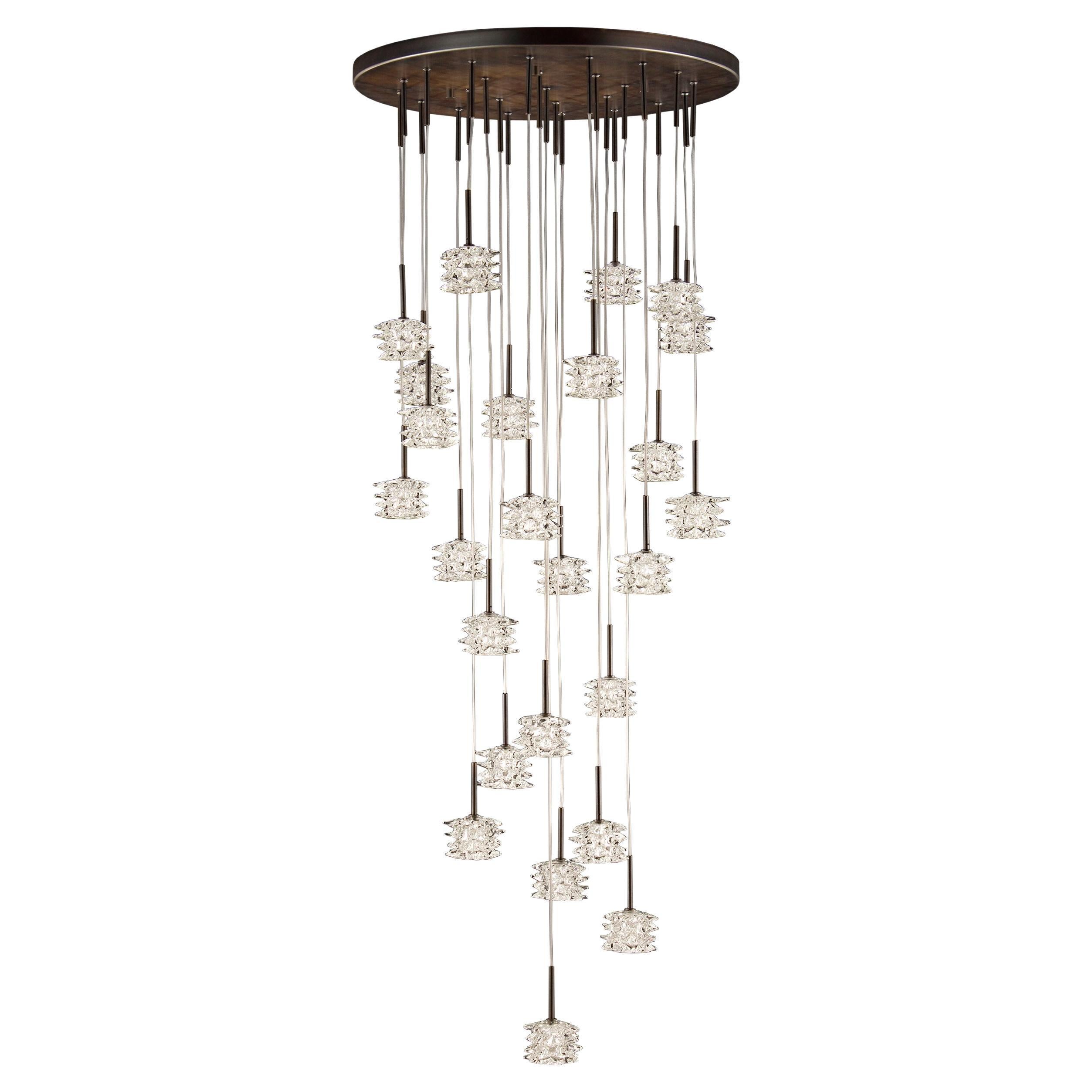 Artistic Suspension 24 Lights, Clear Murano Glass Rostri by Multiforme in Stock