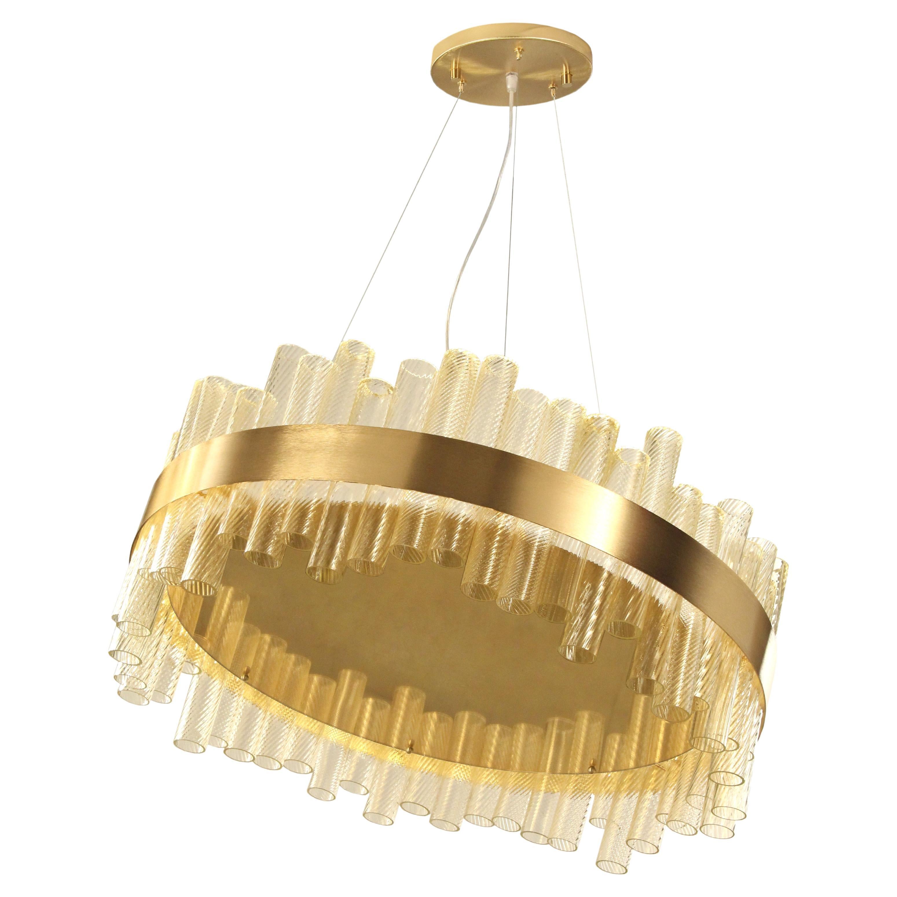 Artistic Suspension Gold Leaf Glass Tubes, Brushed Gold Fixture by Multiforme For Sale