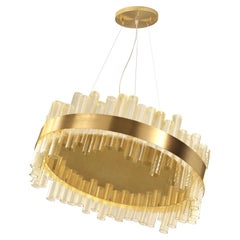 tubes à suspension artistiques en verre à feuilles d'or, luminaire en or brossé de Multiforme