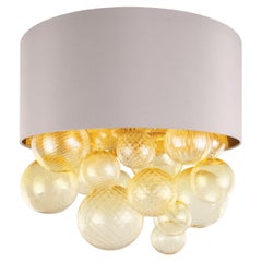 Artistic Suspension Lamp Amber Glass Elements, White Lampshade by Multiforme