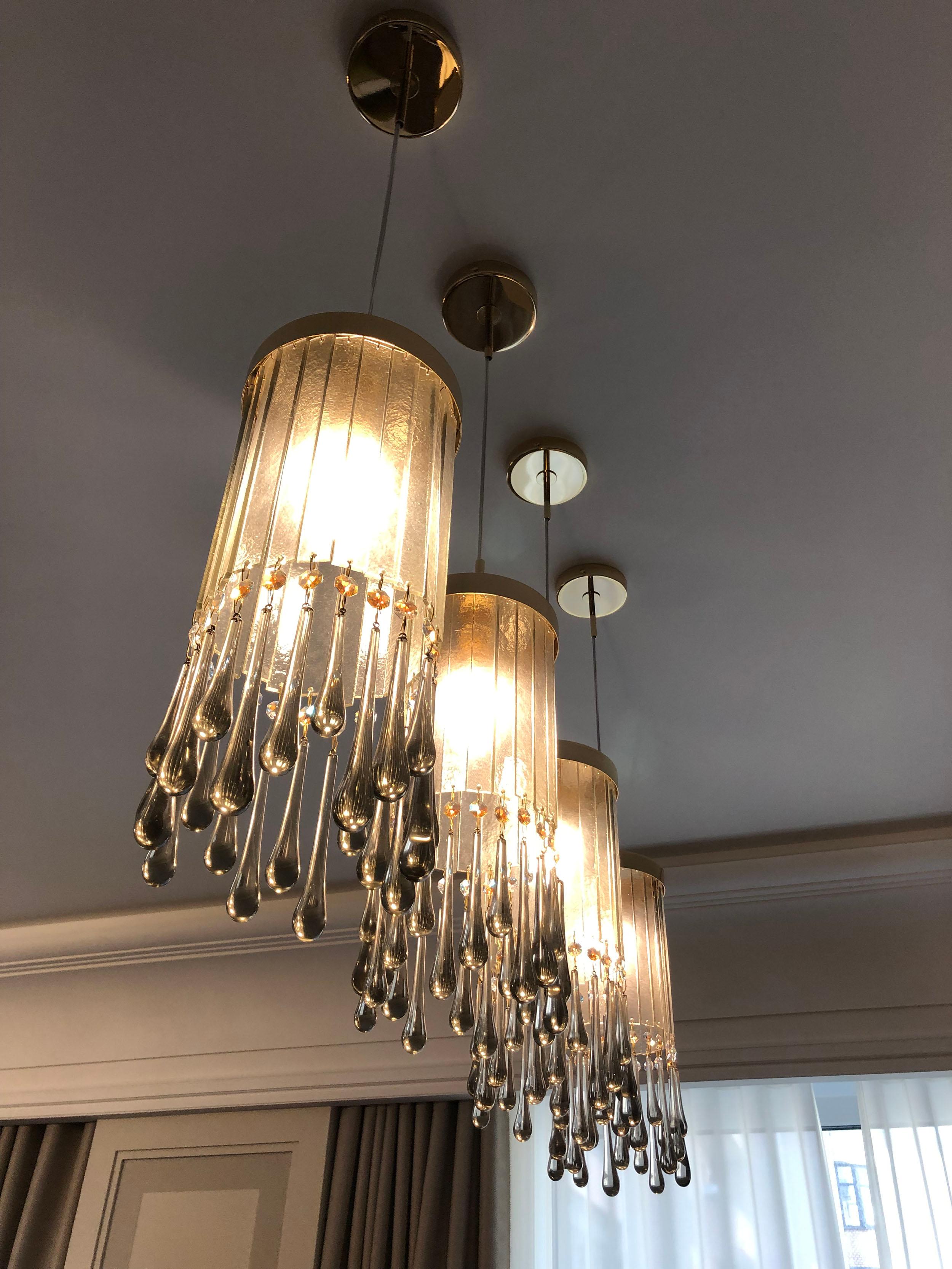 Artistic Suspension Lamp grey Murano glass and faceted elements by Multiforme For Sale 10