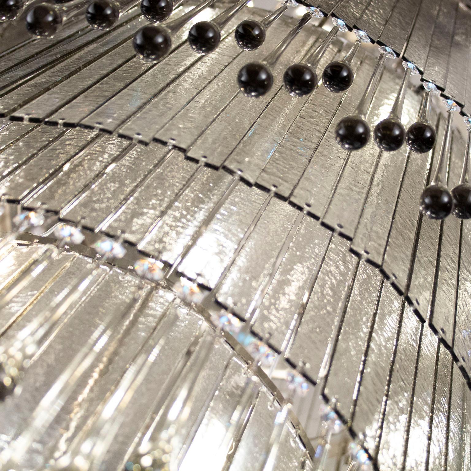 Artistic Suspension Lamp grey Murano glass and faceted elements by Multiforme For Sale 1