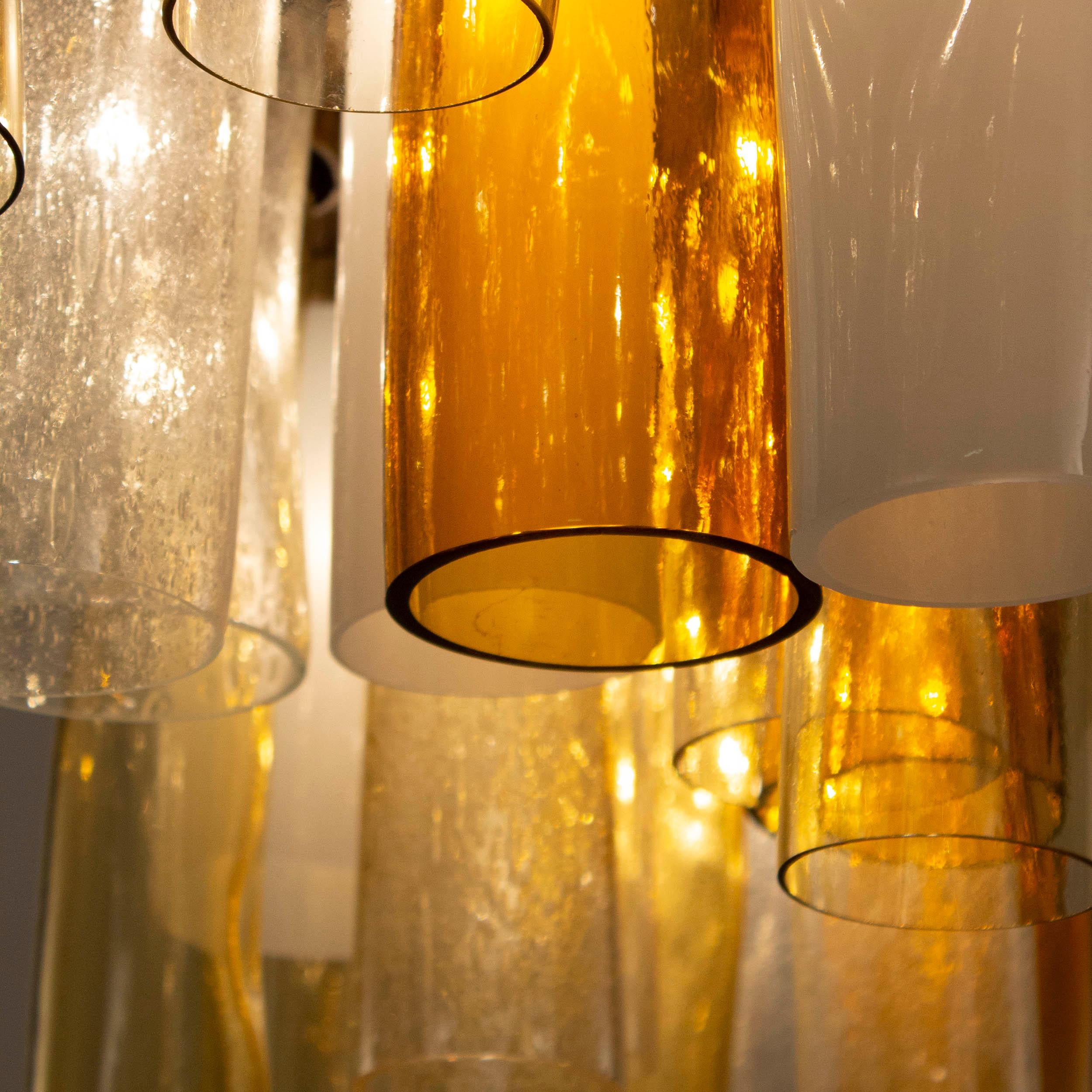Italian Artistic Suspension Mixed Amber Glass Tubes Skyline by Multiforme For Sale